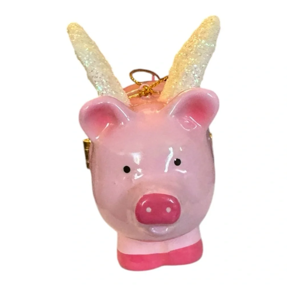 Flying Pig Ornament Large 4” Porcelain NEW